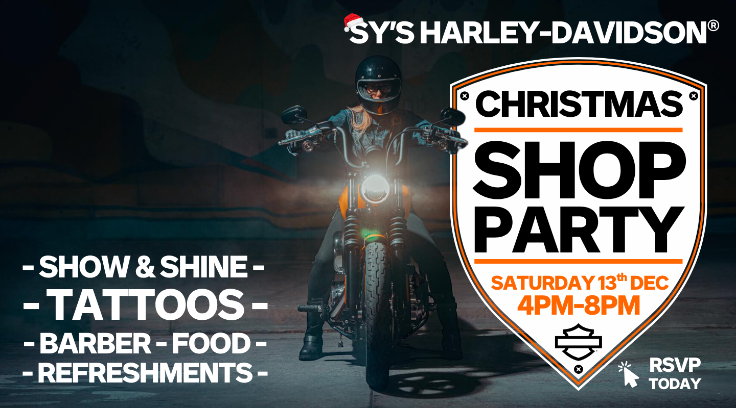 Sy's Harley-Davidson Christmas Shop Party Banner